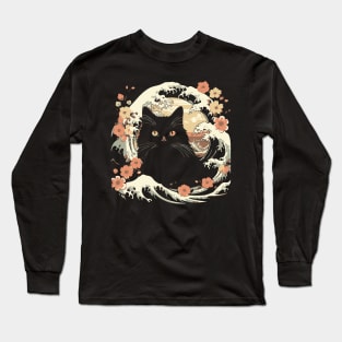 cat kanagawa silhouette Long Sleeve T-Shirt